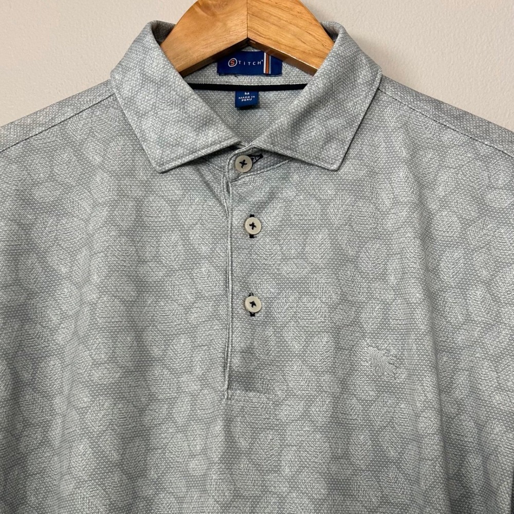 Stitch Polo Shirt Mens Medium Gray Geometric Print Performance Stretch Golf